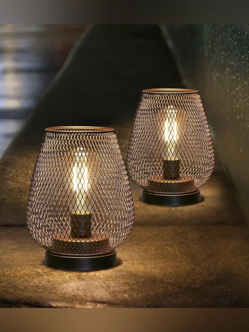 JHY DESIGN Set Of 2 Metal Cage LED Lantern
